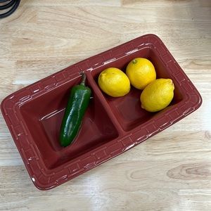 Longaberger Woven Traditions Pottery Divided Dish EUC